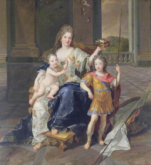 Francois de Troy Painting of the Duchess of La Ferte-Senneterre with the future Louis XV on her lap (then styled the Duke of Anjou) and the Duke of Brittany standing n oil painting image